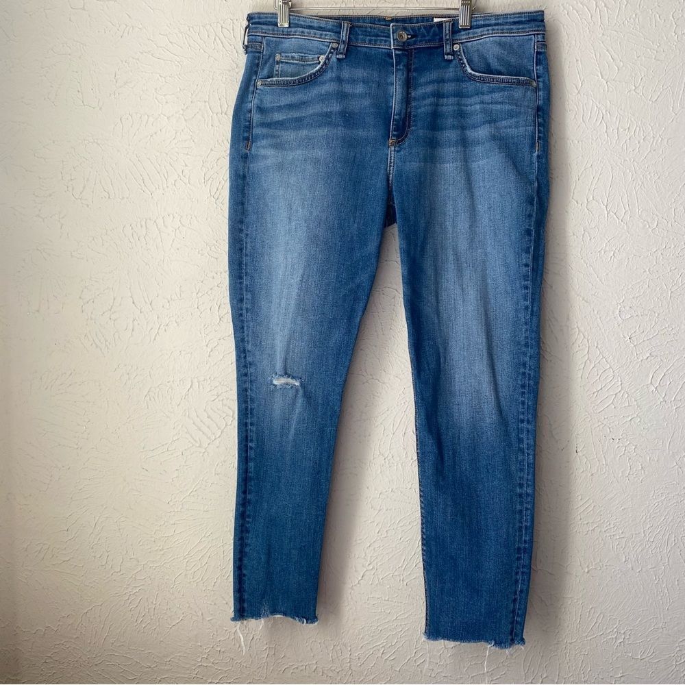 RAG & BONE Cate Mid Rise Ankle Skinny Mick hole Distressed Raw Hem Jeans Size 34